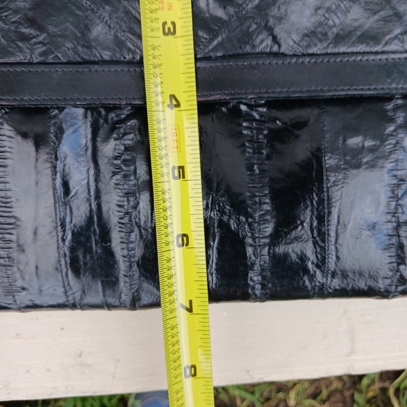 Vintage Eel Skin Eelskin Clutch Shoulder Bag Black Leather Lined Womens Purse - Picture 2 of 11